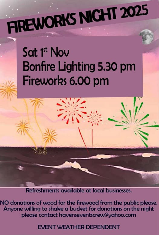 Fireworks and Bonfire at Broad Haven Beach, Pembrokeshire 2025